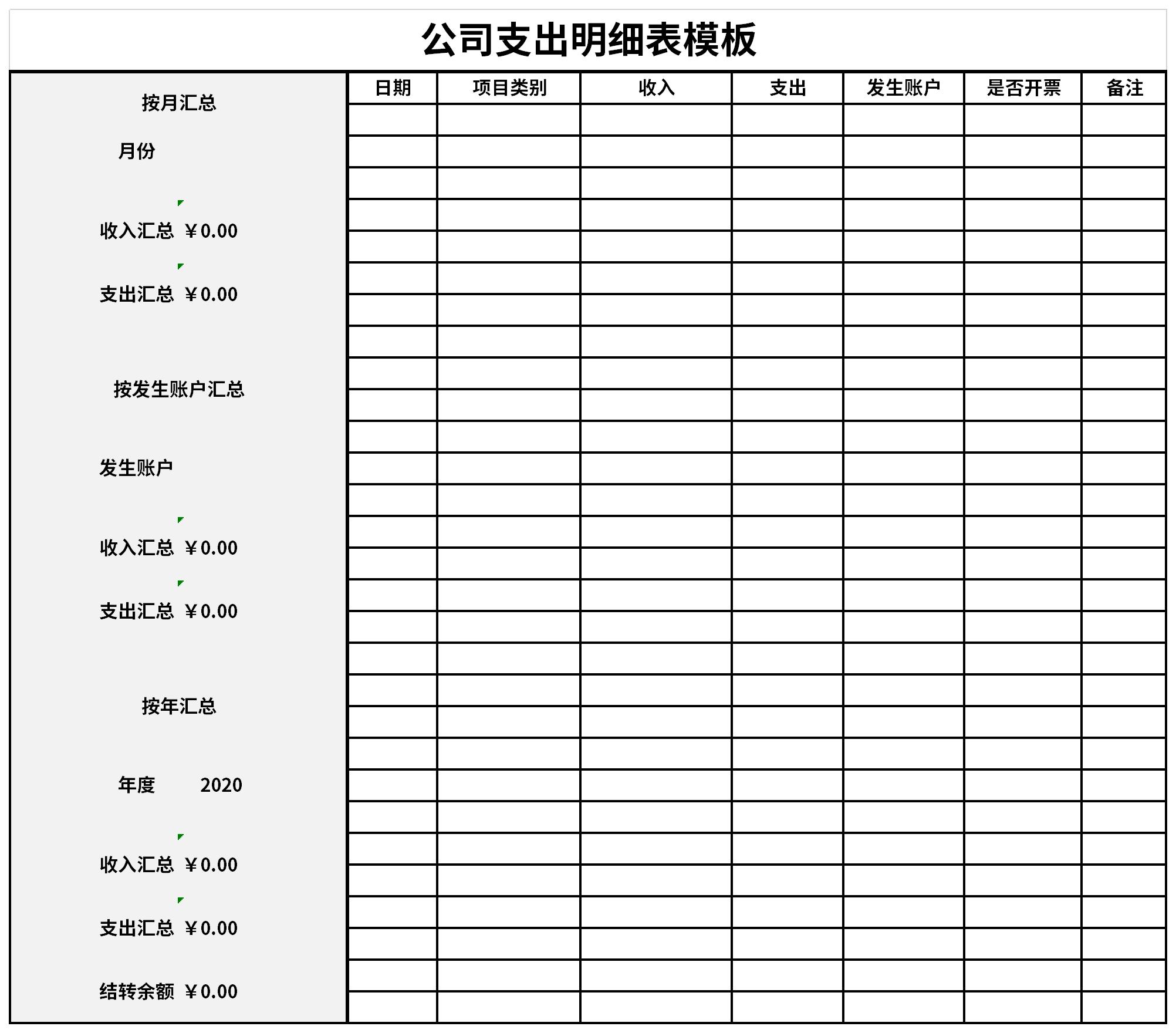 公司支出明细表模板截图